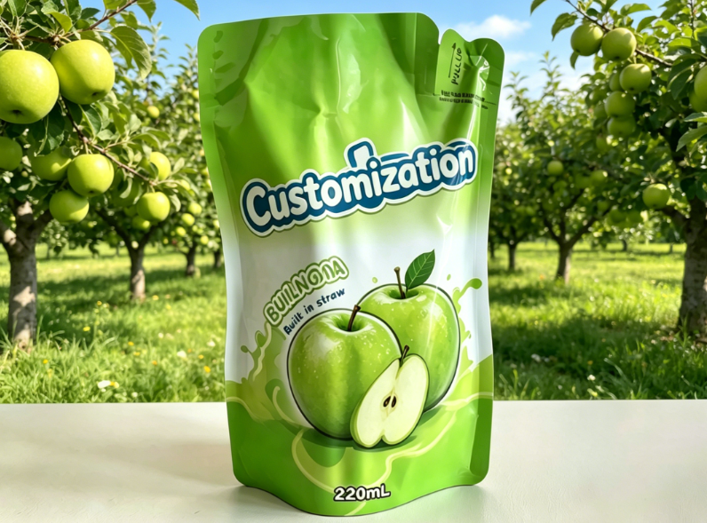 Kantong Jerami Built-in Cetak Kustom 220ml Untuk Minuman Jus Buah Halus