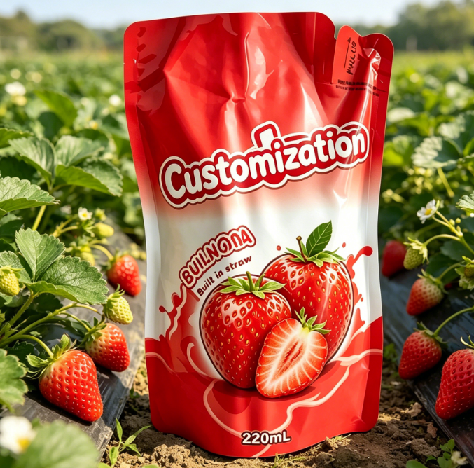 Kantong Jerami Built-in Cetak Kustom 220ml Untuk Minuman Jus Buah Halus