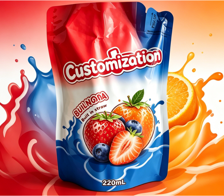220ml Puree Buah Mangga Kantong Jerami Bawaan Tas Kemasan Minuman Cetak Kustom